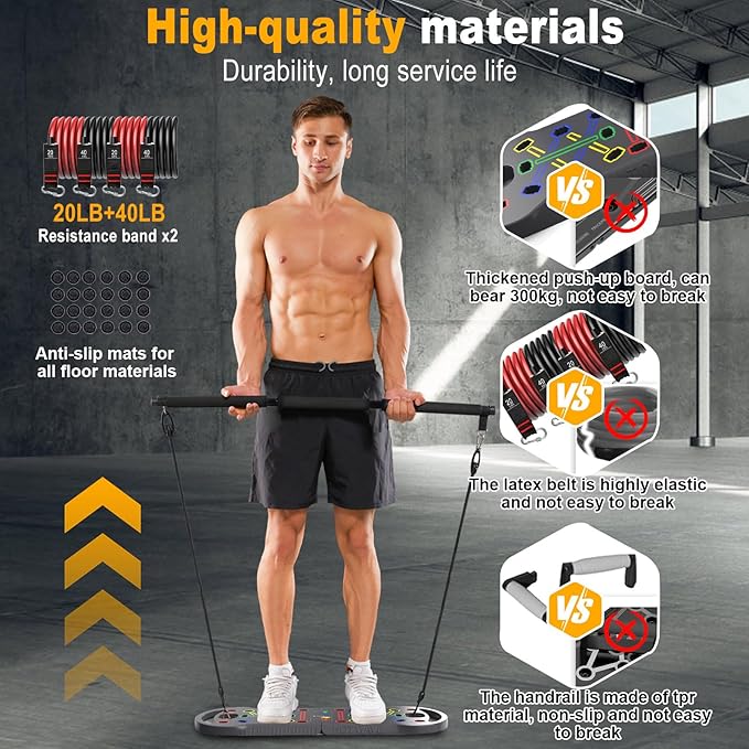 HOTWAVE Portable Exercise Equipment with 16 Gym Accessories.20 in 1 Push Up Board Fitness,Resistance Bands with Ab Roller Wheel,Full Body Workout at Home