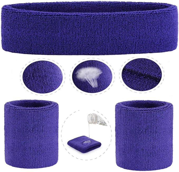 ONUPGO 6 Pieces Sweatbands Set - Sports Headbands Wristbands for Men & Women,Cotton Terry Cloth Sweatband for Tennis,Basketball,Gym,Working Out - Moisture Wicking Elasticity