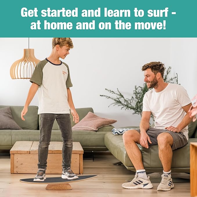 Wooden Balance Board - unique [incl. corc roller, corc hemisphere and balance ball] Balance Board Kids - Balance Boards for Adults - Indo Board Mobo Board Gibbon Board Giboard Slackboard Balancing