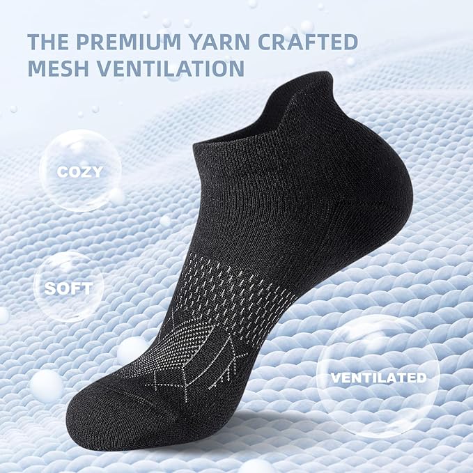 FITRELL 5-6 Pairs Ankle Running Socks for Women Athletic Cushioned Low Cut Tab Sports Socks