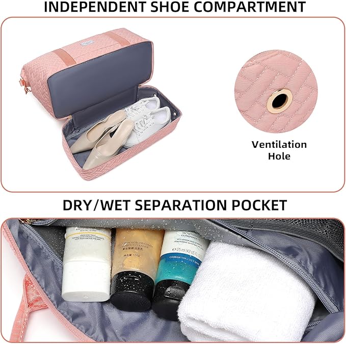 Duffle Bag for Travel, Weekender Bag with Shoe Compartment, Carry On Overnight Bag for Women with Toiletry Bag, Gym Bag with Wet Pocket, Hospital Bags for Labor and Delivery Beige