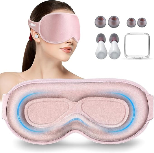 Sleep Eye Mask 3D Contoured Cup Soft and Gentle, Breathable, Comfortable for Side Sleeping, Travellers, Yoga, Men, Women, Adjustable, with Silicone Ear Plugs for Sleeping Noise Reductions