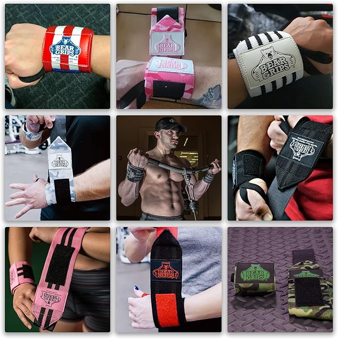 Bear Grips Wrist Wraps for Weightlifting | Weight Lifting Wrist Straps for Weightlifting | Extra Strength Gym Wrist Wraps | Two Wrist Wrap Per Pack | 12” & 18” | Lifting Wrist Wraps for Men & Women