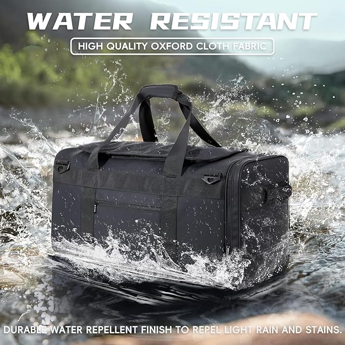 Duffle Backpack Heavy Duty Gym Bag for Men, 50L Convertible Travel Duffel Water Resistant Large Hand Bag for Sport Weekend, Black