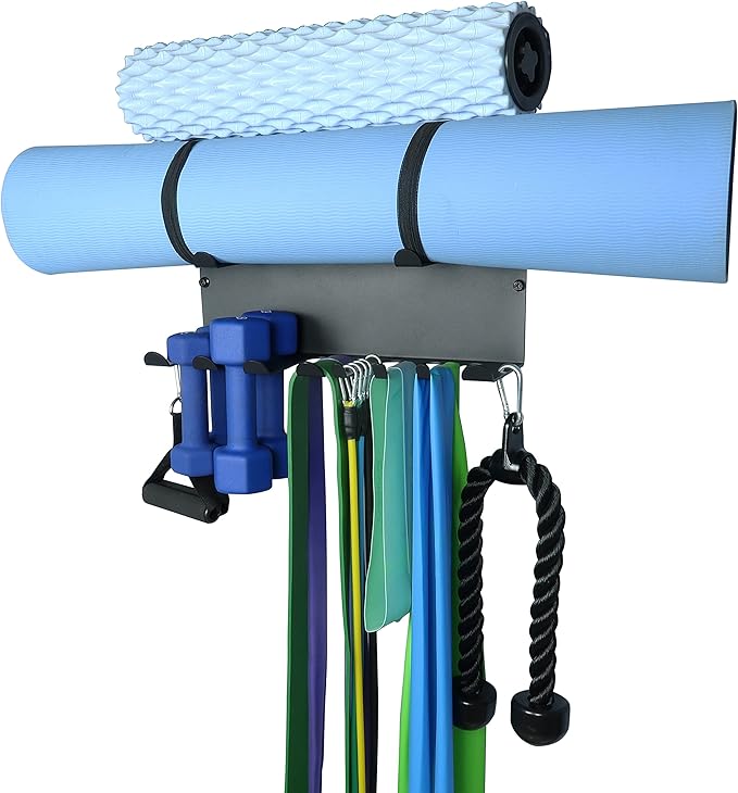 Multi-Purpose Gym Storage Rack Resistance Bands Holder Home Gym Accessories Storage Fitness Bands Rack Heavy Duty Hooks for Resistance Bands, Straps, Jump Ropes, Foam Rollers, Chains