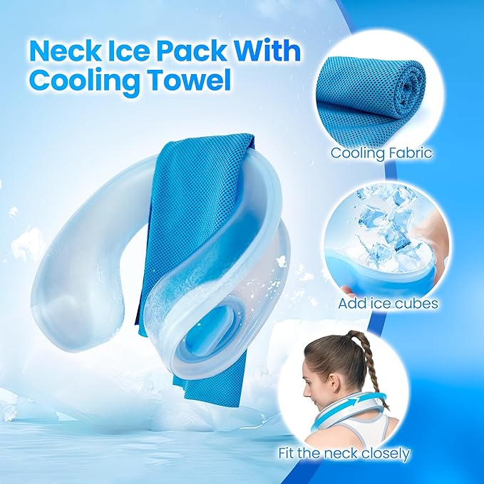 samply Ice-Filled Neck Cooler with Cooling Towel, Silent Non-Gel Ice Pack for Muscle Soreness,Cervical Pain Support, Cold Compress Therapy for Sports, Travel, Camping, Gym,Ideal for Hot Weather, Green