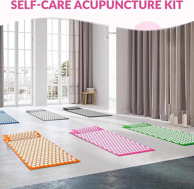 Fitvids Acupressure Mat and Pillow Set for Back/Neck Pain, Acupuncture Products to Relieve Muscle Fatigue, Improve Insomnia for Sedentary People, Acupuncture Eases Stress, Massage Mat, Pink
