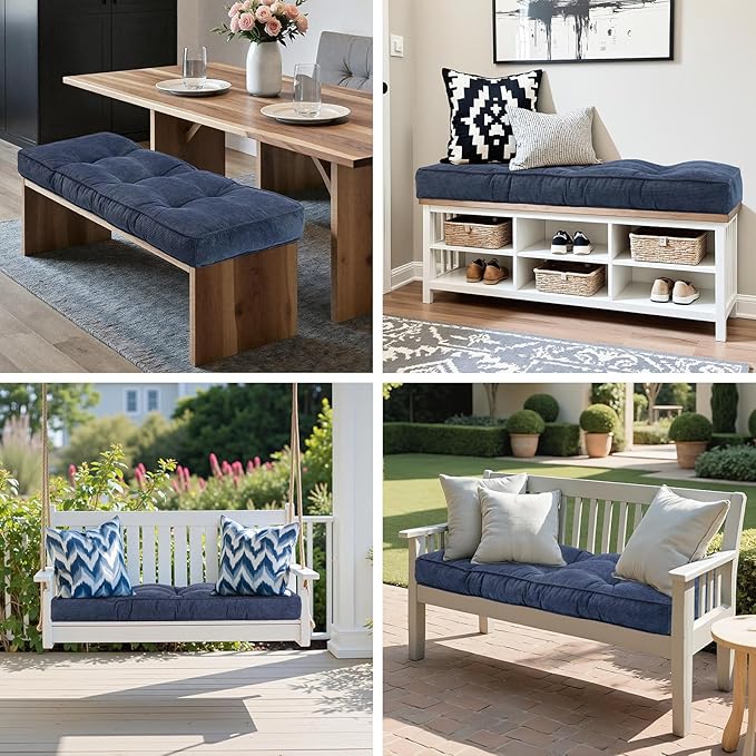 Detiblue Bench Cushion for Indoor Furniture，42x16x4Inch Tufted Bench Seat Cushion with Non-Slip, Comfortable and Durable for Shoe/Entryway/Storage with Cushion（Elita Deep Blue）