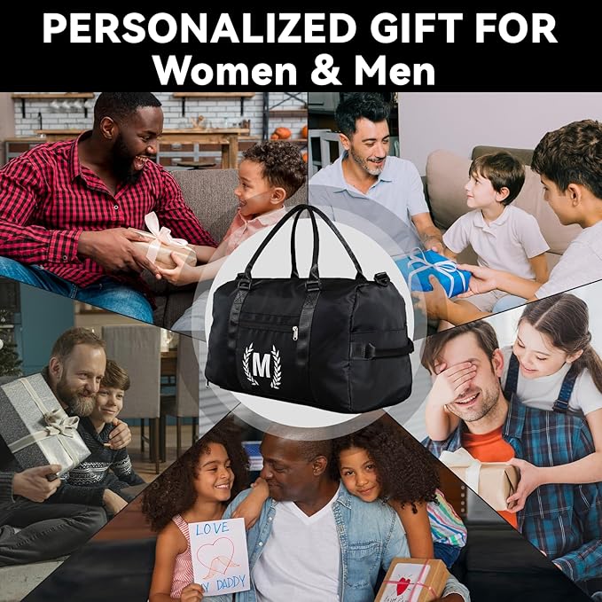 Gym Bag for Women & Men, Fitness Workout Sports Travel Duffle Bag with Wet Pocket & Shoes Compartment, Great Present for Gym Lovers Jet Black