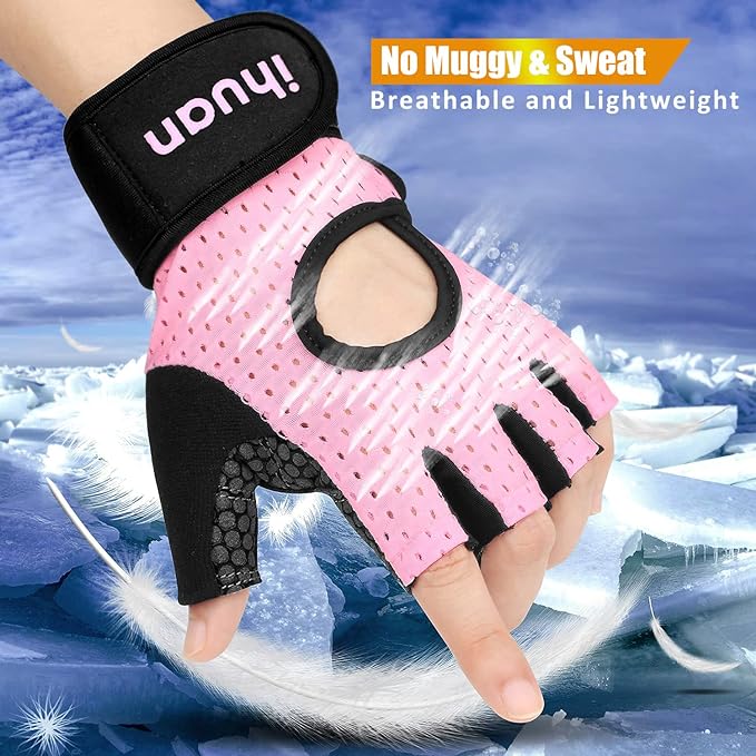 ihuan Breathable Weight Lifting Workout Gym Gloves: Fingerless Exercise Wrist Support | Enhance Palm Protection | Extra Grip for Fitness |Training | Rowing | Pull-ups
