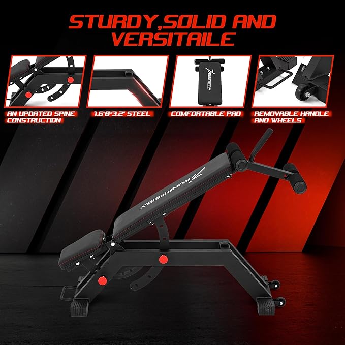 Adjustable Weight Bench for Home Gym, Decline Flat Incline Bench with Leg Extension & Preacher Curl Attachment for Bench Press, Sit Up, Leg Curl & Ab Workout