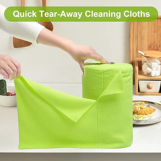 LIVOS Microfiber Cleaning Cloth Roll - 80 Pack, Reusable Paper Towels Green Tear Away, Microfiber Towels for Car, Super Absorbent Lint Free Cleaning Rags for House, Kitchen, Window-11.5"x11.5"