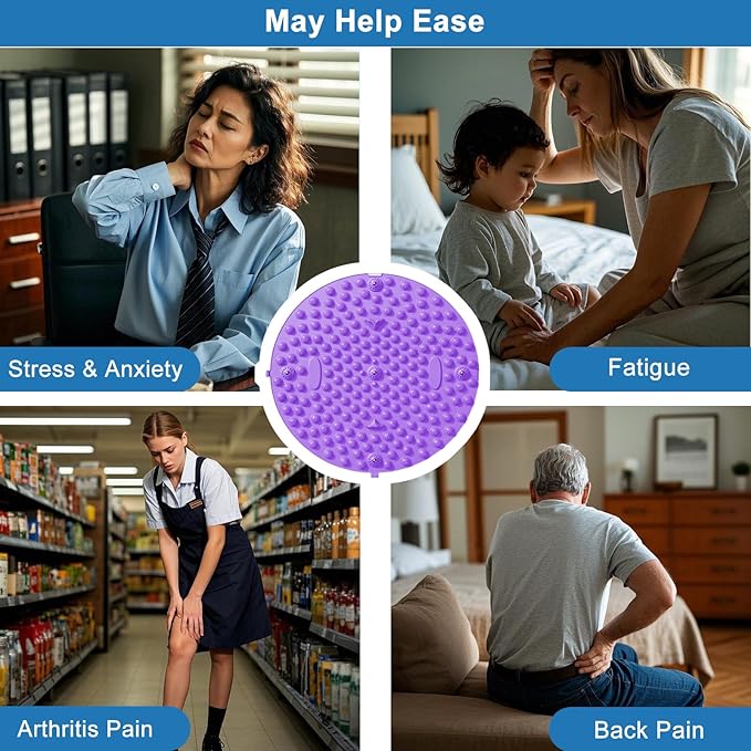 Foot Massager Mat, Manual Massage Tool with Magnetic Therapy Acupressure Disc for Feet Relaxation, Foot Relieve Stress Treatment (Purple)