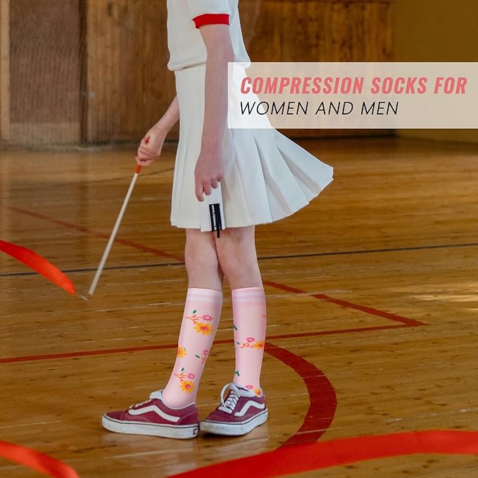 fenglaoda Compression Socks Women Men 4 Pairs, Knee High Support Socks for Running, Sports, Travel, Flight, Nurse