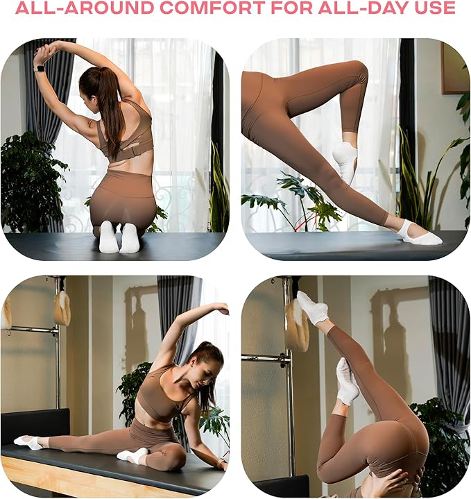 CoolMate Pilates Socks with Grips for Women, Yoga Socks, Crew Non Slip Women for Workout, Barre, Pilates Gifts