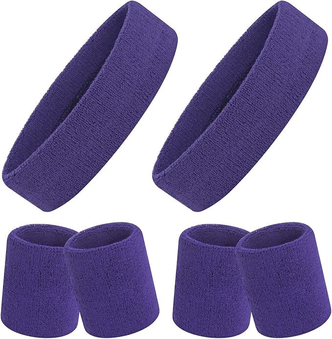 ONUPGO 6 Pieces Sweatbands Set - Sports Headbands Wristbands for Men & Women,Cotton Terry Cloth Sweatband for Tennis,Basketball,Gym,Working Out - Moisture Wicking Elasticity