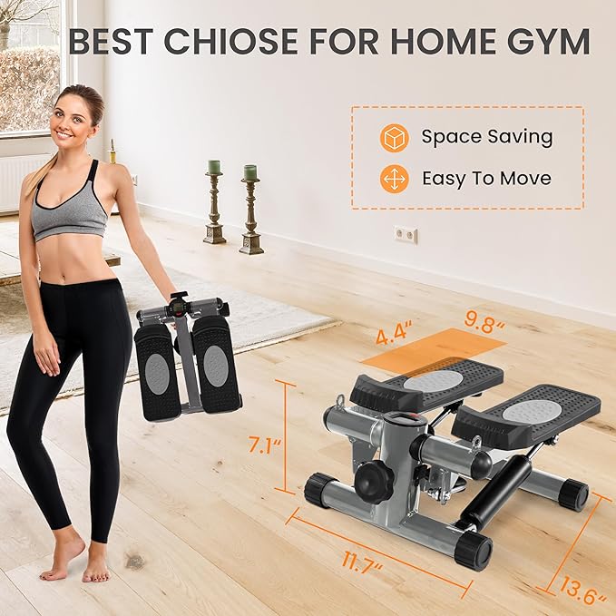 Fitvids Steppers for Exercise, Stair Steeper with Resistance Bands, Portable Stepper Capable of Full-Body Exercise, Low Noise and Smooth, Bear 300 lbs