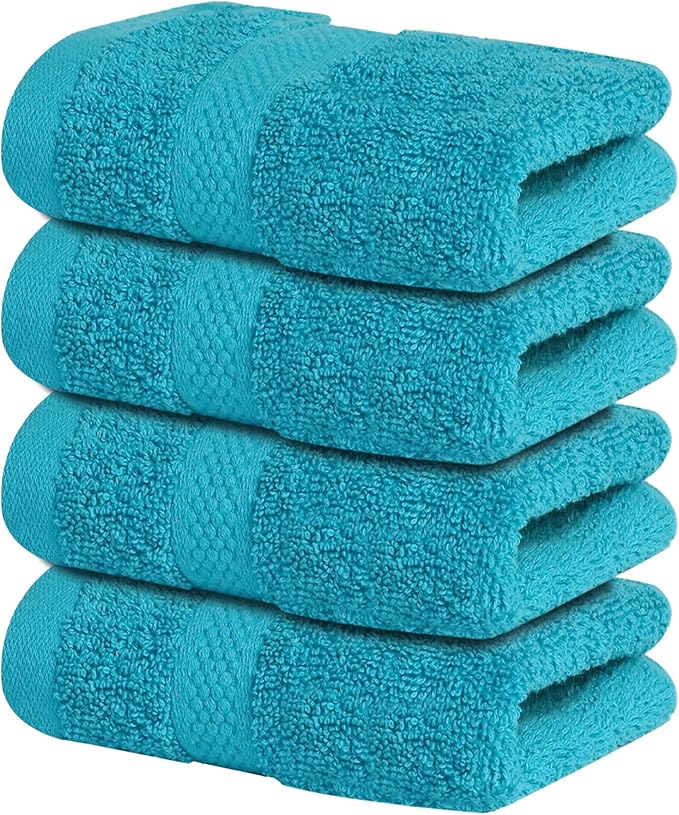 Infinitee Xclusives Luxury Wash Cloths for Showering [13x13] – 100% Cotton Washcloths [Pack of 4], Soft and Absorbent Face Towels for Bathroom Wash Clothes, Gym, and Spa (Serene Teal)