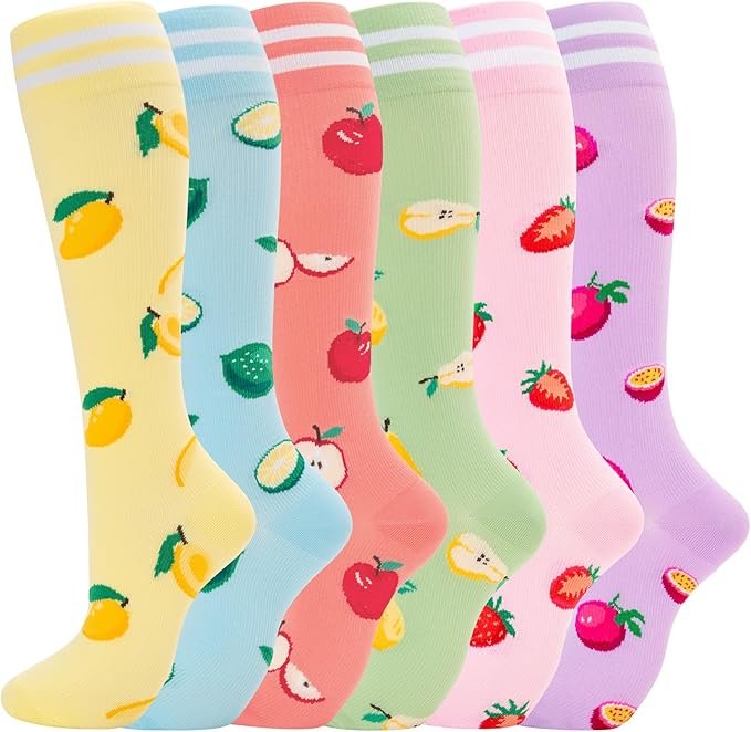 fenglaoda Compression Socks for Women Men Support Circulation 6 Pairs Socks For Nurse, Travel, Flight