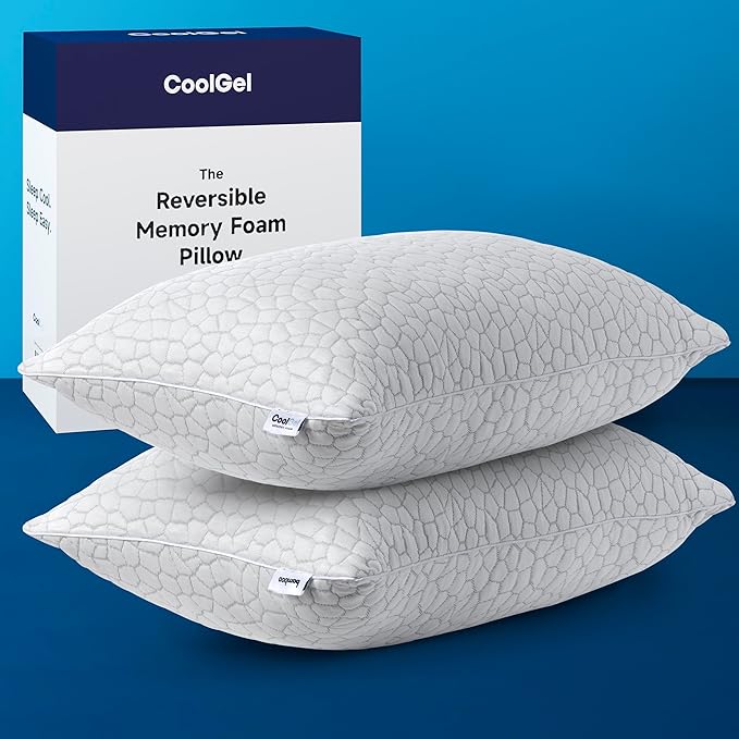 Cool Gel Cooling Pillow for Hot Sleepers - Standard Size Set of 2 Shredded Memory Foam Pillows for Sleeping - Adjustable Neck & Shoulder Support, Reversible Cover, Hypoallergenic & Breathable