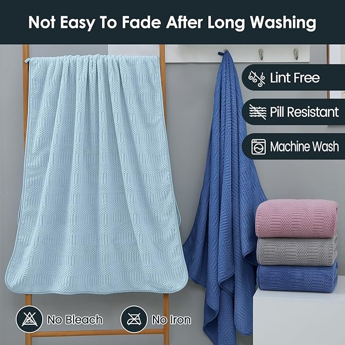 JML Microfiber Bath Towels, Large Bathroom Towel 2 Pack (30" x 60"), Oversized, Soft, Super Absorbent and Fast Drying, Multipurpose Use for Sport, Fitness, Yoga, Diamond Cross Grid Light Blue