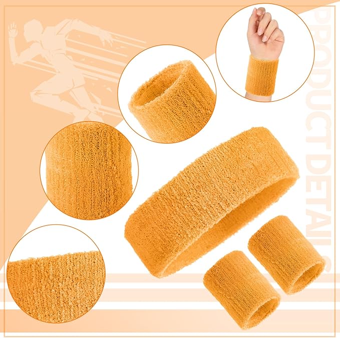 Civaner 12 Pcs 80s 90s Sweatbands Neon Headbands Wristbands for Men Women Party Sports Cotton Headbands Terry Cloth Athletic Sweat Bands for Tennis Football Gym Workingout Accessories