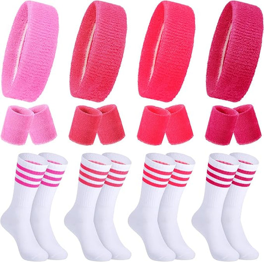 Hillban 80s Workout Outfit 80s Accessories for Women Men Neon Sweatbands Headbands for Tennis Volleyball Sport