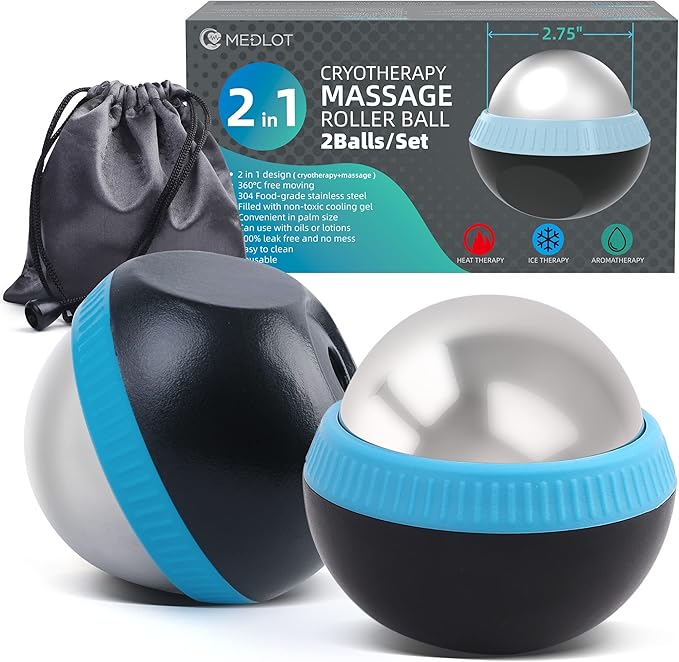 Cold Massage Roller Ball, Set of 2, Cryosphere Ice Therapy Ball for Body Muscle Relief, Roller Massager for Back, Neck, Deep Tissue, Foot Plantar Fasciitis, Myofascial Release