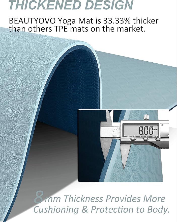 BEAUTYOVO Yoga Mat with Strap, 1/3 Inch Extra Thick Yoga Mat Double-sided Non Slip, Professional TPE Yoga Mats for Women Men, Workout Mat for Yoga, Pilates and Floor Exercises