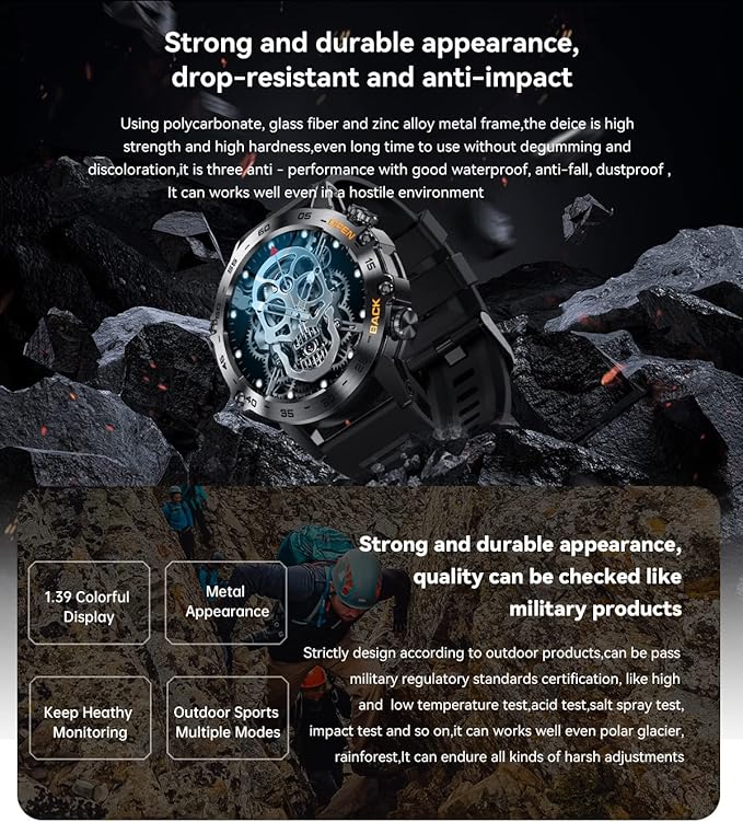 Smart Watch for Men Fitness Tracker(Answer/Dial Call) Bluetooth Call 1.39''HD Military Smartwatch Fitness Watch for Android iOS Outdoor Waterproof Tactical Watches with Heart Rate SPo2 Monitor