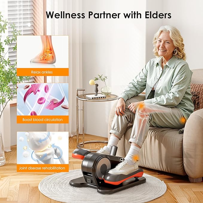 SogesGame Under Desk Elliptical Machine, Ellipse Leg Exerciser for Seniors, Portable Seated Pedal Exerciser with 12 Level Speeds, Manual & Auto Mode