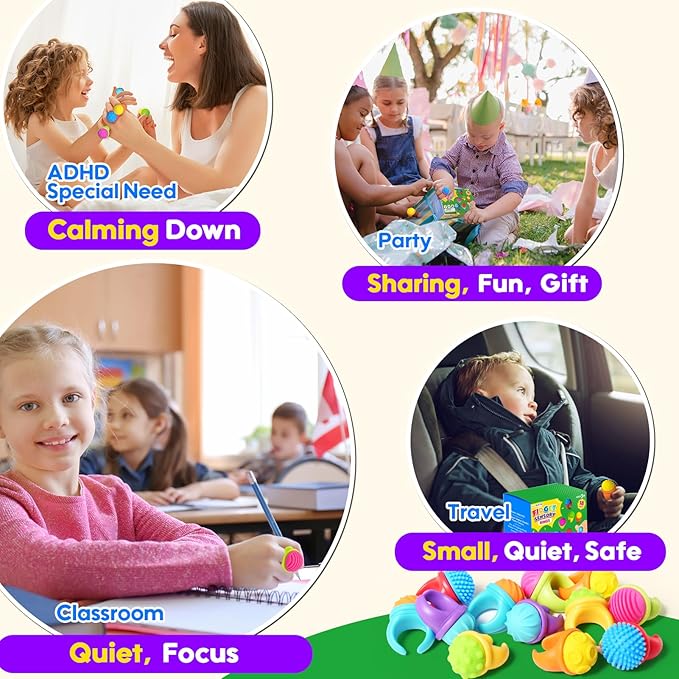 Fidget Toys Kids Sensory Rings: Textured Spinner Rings for Anxiety Relief - Sensory Toys for Autism ADHD Special Needs Classroom School - Gifts Prizes Bulk for Kids Stocking Stuffers Goodie Bags