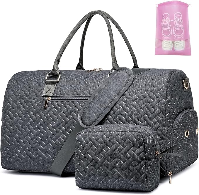 Duffle Bag for Travel, Weekender Bag with Shoe Compartment, Carry On Overnight Bag for Women with Toiletry Bag, Gym Bag with Wet Pocket, Hospital Bags for Labor and Delivery Beige