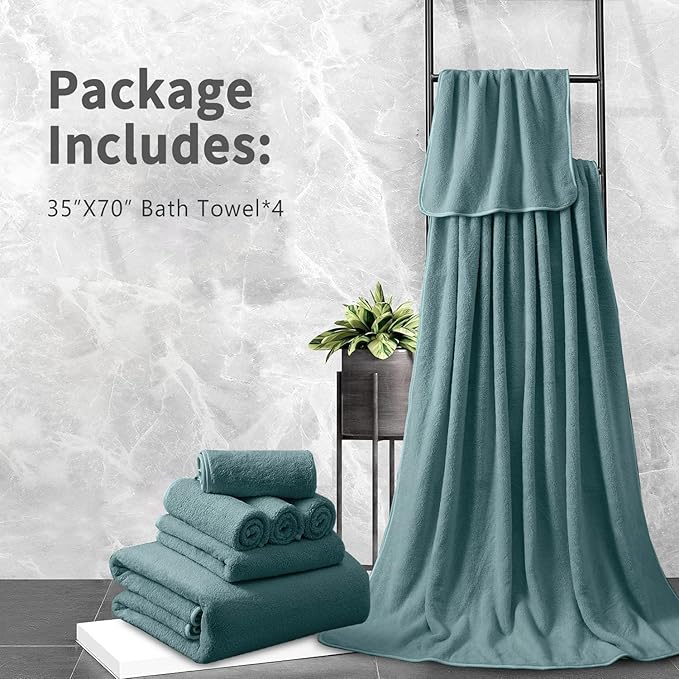 Extra Large Bath Sheet 4 Piece (35"x70")-Ultra Soft Oversized Bath Towel,Bath Sheet Set for Bathroom Hotel,Highly Absorbent Quick Dry Shower Towel Set for Adults,Bathroom Towel-Pine Green