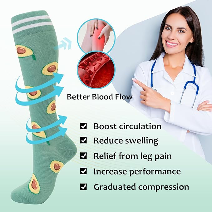 fenglaoda Compression Socks Women Men 4 Pairs, Knee High Support Socks for Running, Sports, Travel, Flight, Nurse