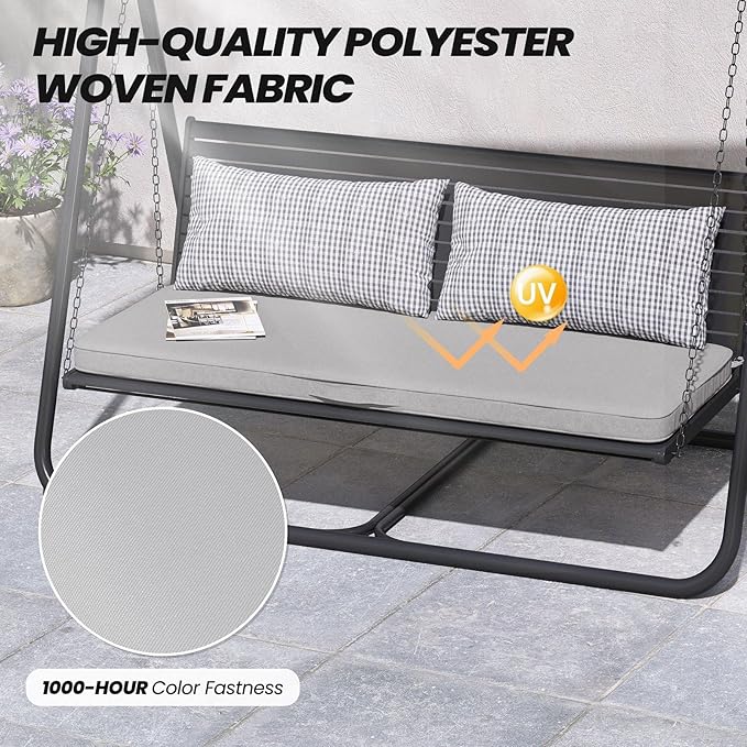 Crestlive Products Outdoor Bench Cushion 48 x 18 Inch, Waterproof Patio Bench Cushions for Outdoor Furniture, Porch Swing Replacement Pad with 30D Foam, Adjustable Straps and Portable Handle, Gray