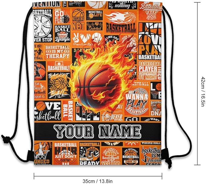 Custom Basketball Drawstring Backpack - Cool Cinch Sack, String Backpacks for Kids Women Men Boys Girls for Gym Outdoor Sports Travel Athletic Drawstring Bag - Lightweight/Foldable