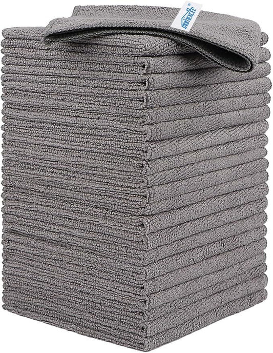 HOMEXCEL Grey Microfiber Cleaning Cloth, 24 Pack Cleaning Towels for Kitchen, Lint Free, Scratch-Free, Highly Absorbent, and Reusable Cleaning Rags for House, Window and Glass, Cars, 11.5 X11.5 inch