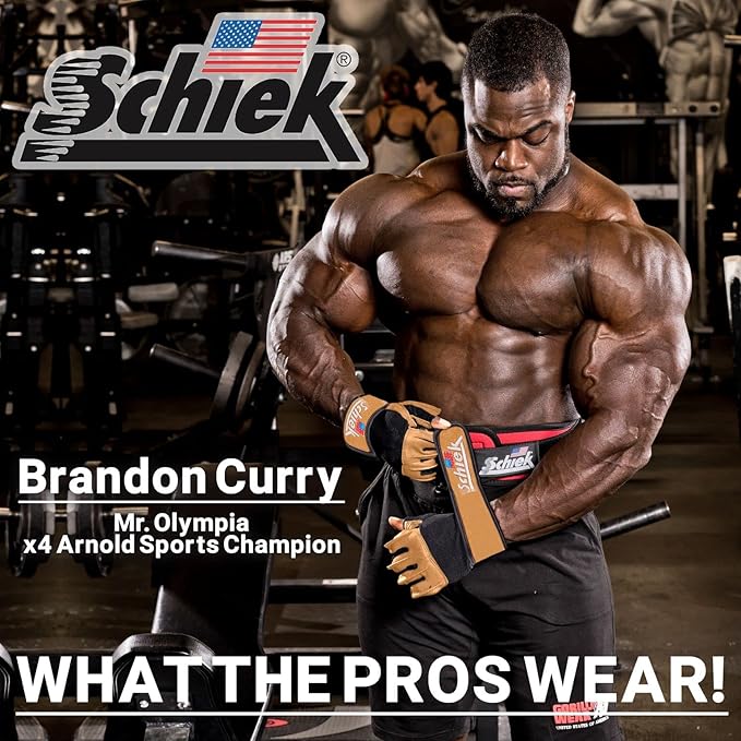 Schiek Sports Model 425 Power Series Weight Lifting Gloves - Leather Gym Gloves with Padded Palms