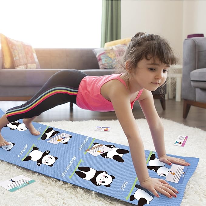 Garybank Kids Yoga Mat Set - Non-slip Exercise Mats with Fun Prints - 12 Yoga Cards - Carrier Bag - Odor Free Non-Toxic, Cute Yoga Mat for Girls & Boys (60 X 24 X 0.2 Inch)