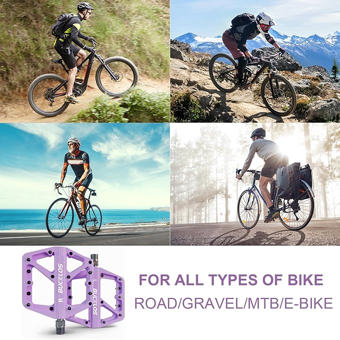 BUCKLOS Mountain Bike Pedals MTB Pedals Flat, Adult Bicycle Road Bike Large Platform Nylon Non-Slip Pedal for Gravel Bike/Hybrid Bike 9/16"
