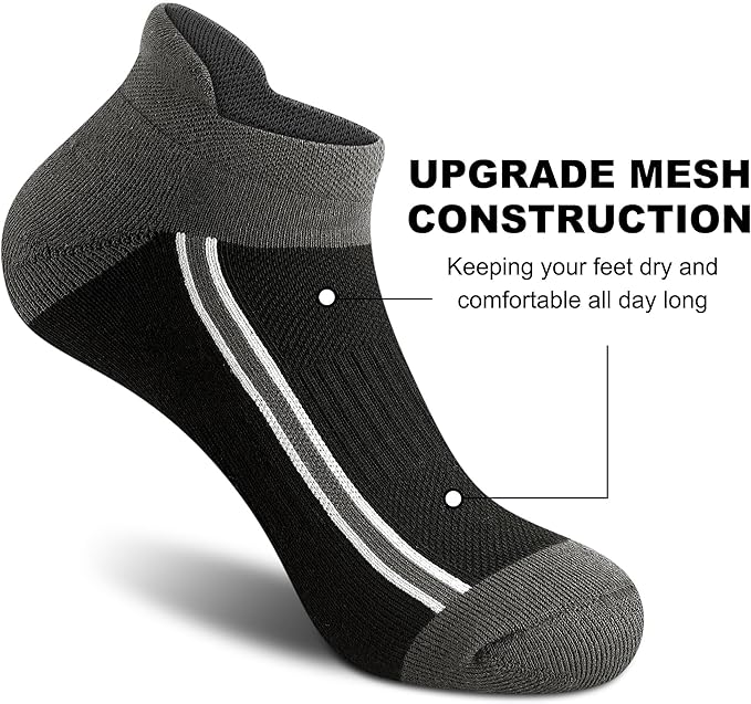 Gonii Men's Running Athletic Ankle Socks - Thick Cushioned Low Cut Socks (5 Pairs)