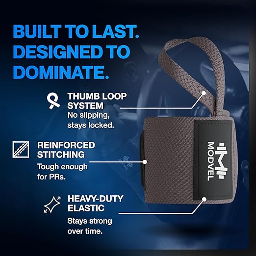 Modvel Adjustable Wrist Wraps for Gym & Lifting – Thick, Breathable Support Straps for Wrist Stability, Comfort & Grip – Ideal for Weight Training, CrossFit & Gym Workouts – Dark Gray (2-Pack)