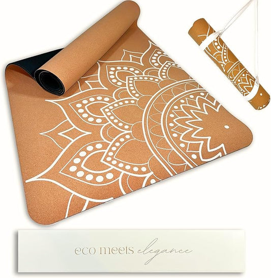 Premium Cork Yoga Mat Large 72"x26" – 5mm Thick Natural Rubber Cushioning - Non Slip Grip for Hot Yoga - Optional Alignment Lines & Elegant Yoga Bag Or Strap