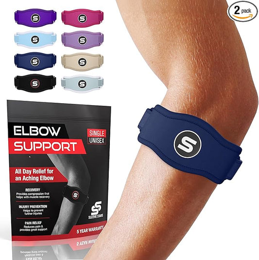 Sleeve Stars Tennis Elbow Brace for Women - Adjustable Tennis Elbow Strap, Golfers Elbow Brace for Men, Counterforce Brace for Tendonitis Relief, Fits 9"-23" (Pair/Navy Blue)