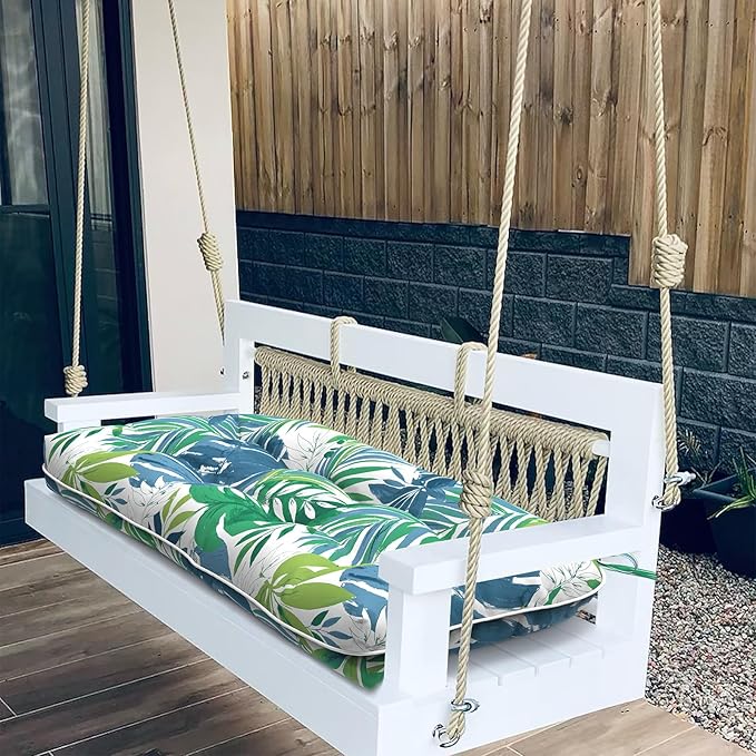 Tufted Bench Cushion for Outdoor Furniture, Patio Swing Cushion 44 x 19 x 5 Inch, Overstuffed Outdoor Chair Cushion for Garden Loveseat Lounge Storage, 1 Pack, Islamorada Blue Green