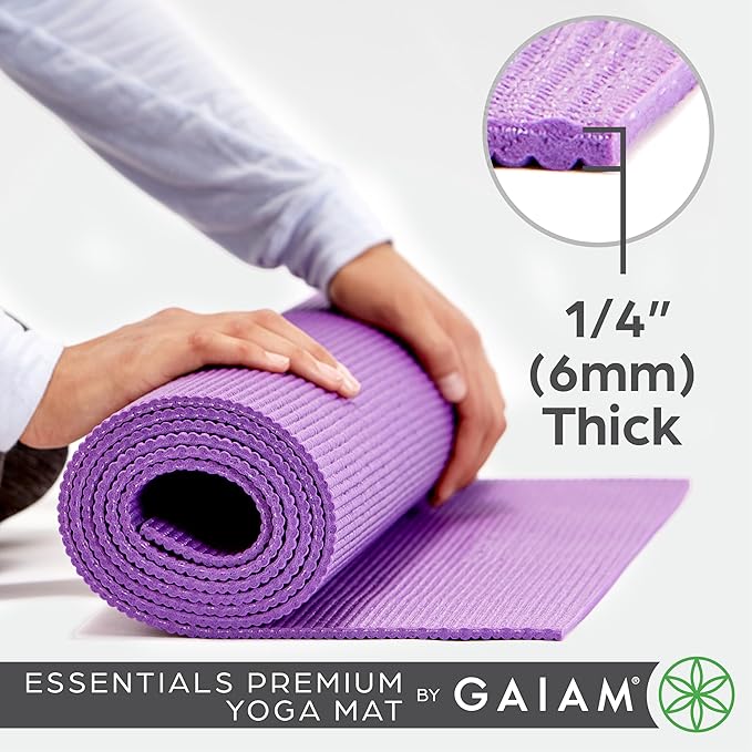 Gaiam Essentials Thick and Thin Yoga Mat Fitness & Exercise Mat with Easy-Cinch Carrier Strap