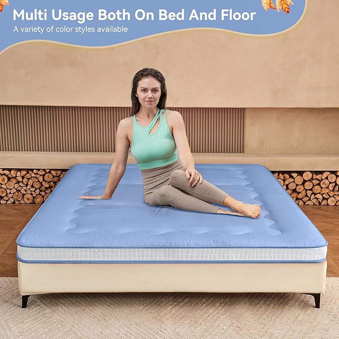 Dr.Futon Japanese Floor Futon Mattress Extra Thick Folding Roll Up Bed Topper Mat for Guest,Lounger and Tavel