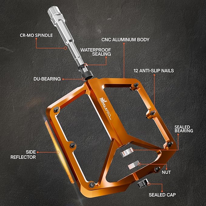 Flat Bike Pedals with Reflectors CNC Aluminium 9/16” – MTB Pedals with Extra Wide Platform and Removable Anti-Slip Pins – Lightweight Pedals for Mountain Bike & Road Bike 294 g