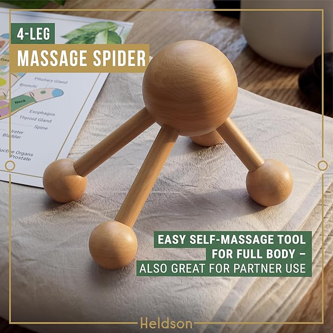 HELDSON® Wooden Therapy Massage Tools [6 Pieces] - Wood Rollers for Body Sculpting - Lymphatic Drainage Massager - Cellulite Tool - Maderoterapia Kit - Back Rolling Stick - Wellness Gifts Women, Men